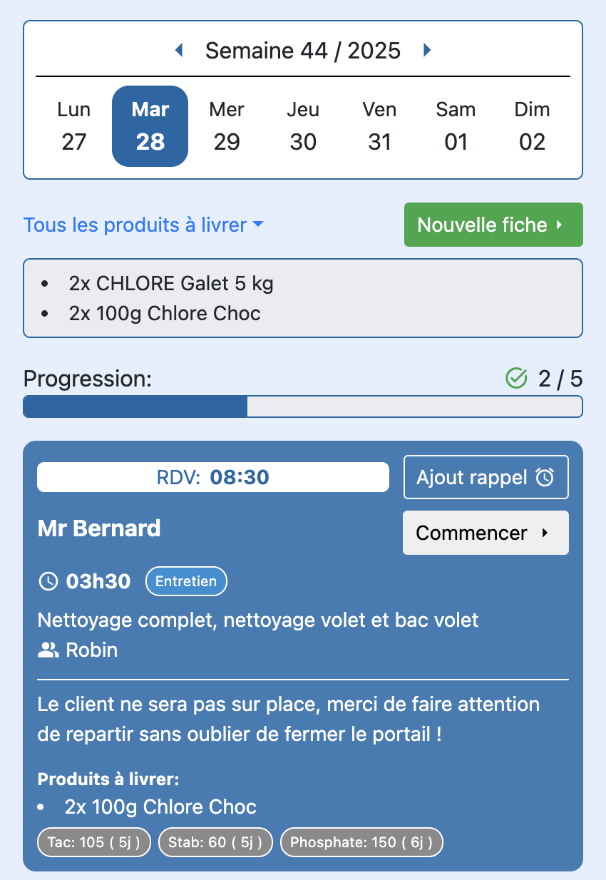 Capture d'écran du planning mobile LEBIN Solutions