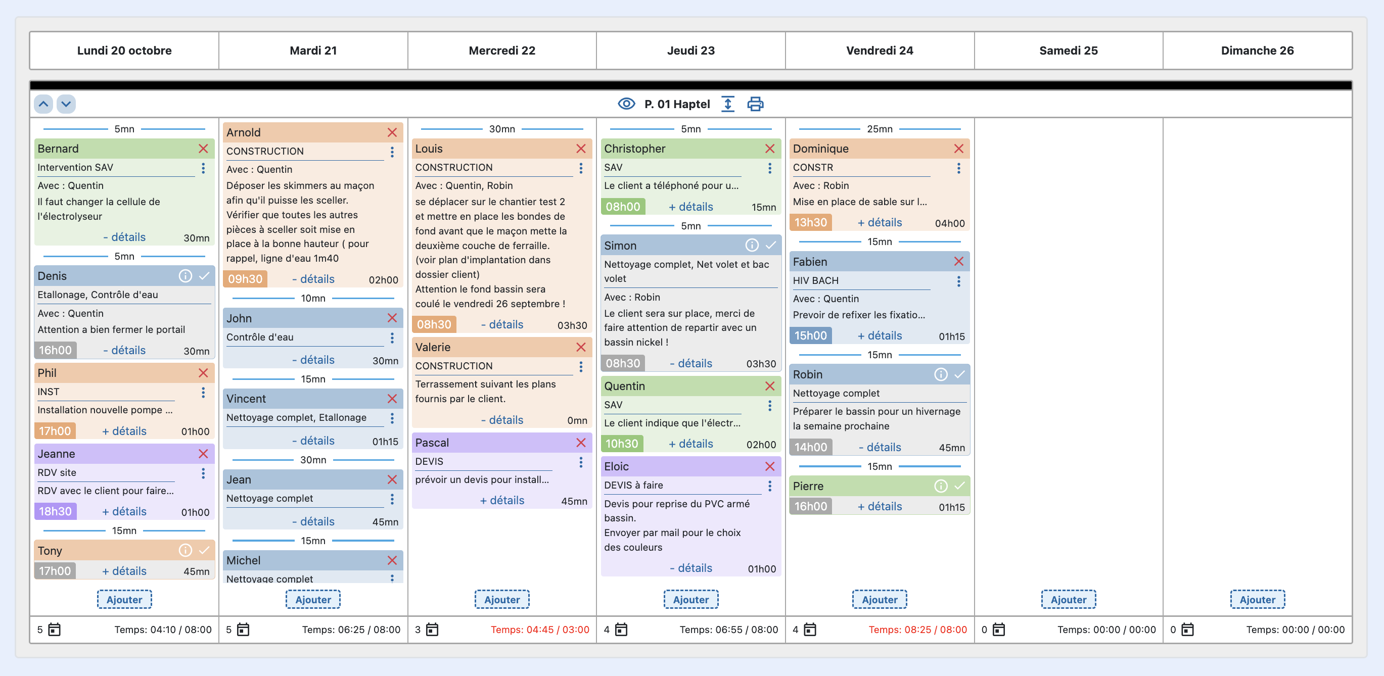 Capture d'écran du planning intelligent LEBIN